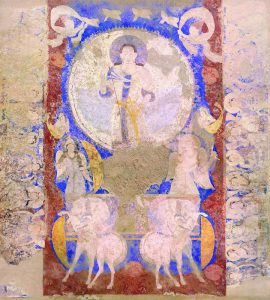 バーミヤン東大仏天井壁画「天翔る太陽神図」破壊前復元