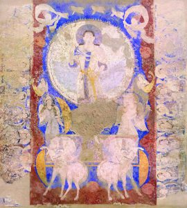 バーミヤン東大仏天井壁画「天翔る太陽神図」破壊前復元