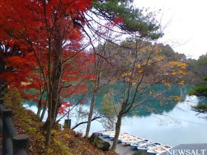 五色沼の毘沙門沼はラスト紅葉