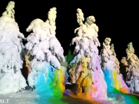 山形蔵王で樹氷ライトアップ　奇跡的な地理条件で生まれた美の巨人　