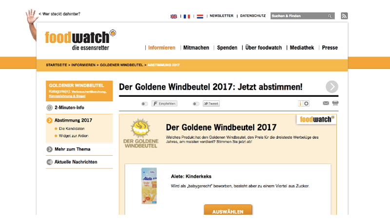 消費者団体フードウォッチが「ニセ食品」に賞を進呈（ドイツ）